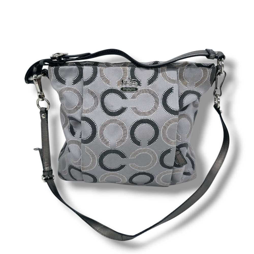 Coach Madison Dotted Op Art Outline Isabelle 21213‎ Large Crossbody Purse Gray